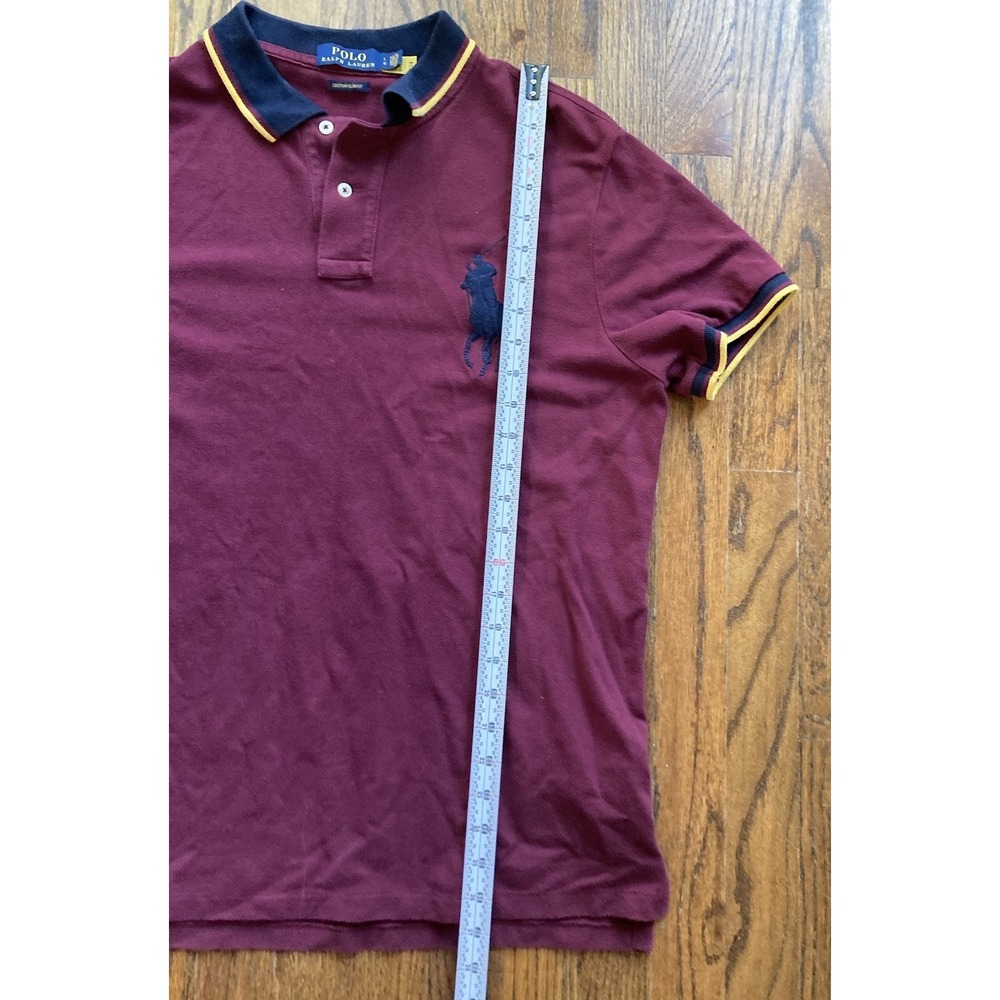 Polo Ralph Lauren Polo Shirt Men Large Slim Fit Burgundy Plum Big Pony Preppy - Picture 7 of 9